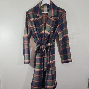 Vocal Cozy Plaid Women's Multicolor Trench Style Jacket Size M